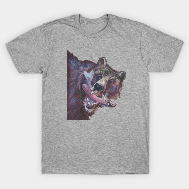 Majestic Alaskan Bear with Fresh Catch - Wildlife Art T-Shirt by Vlad